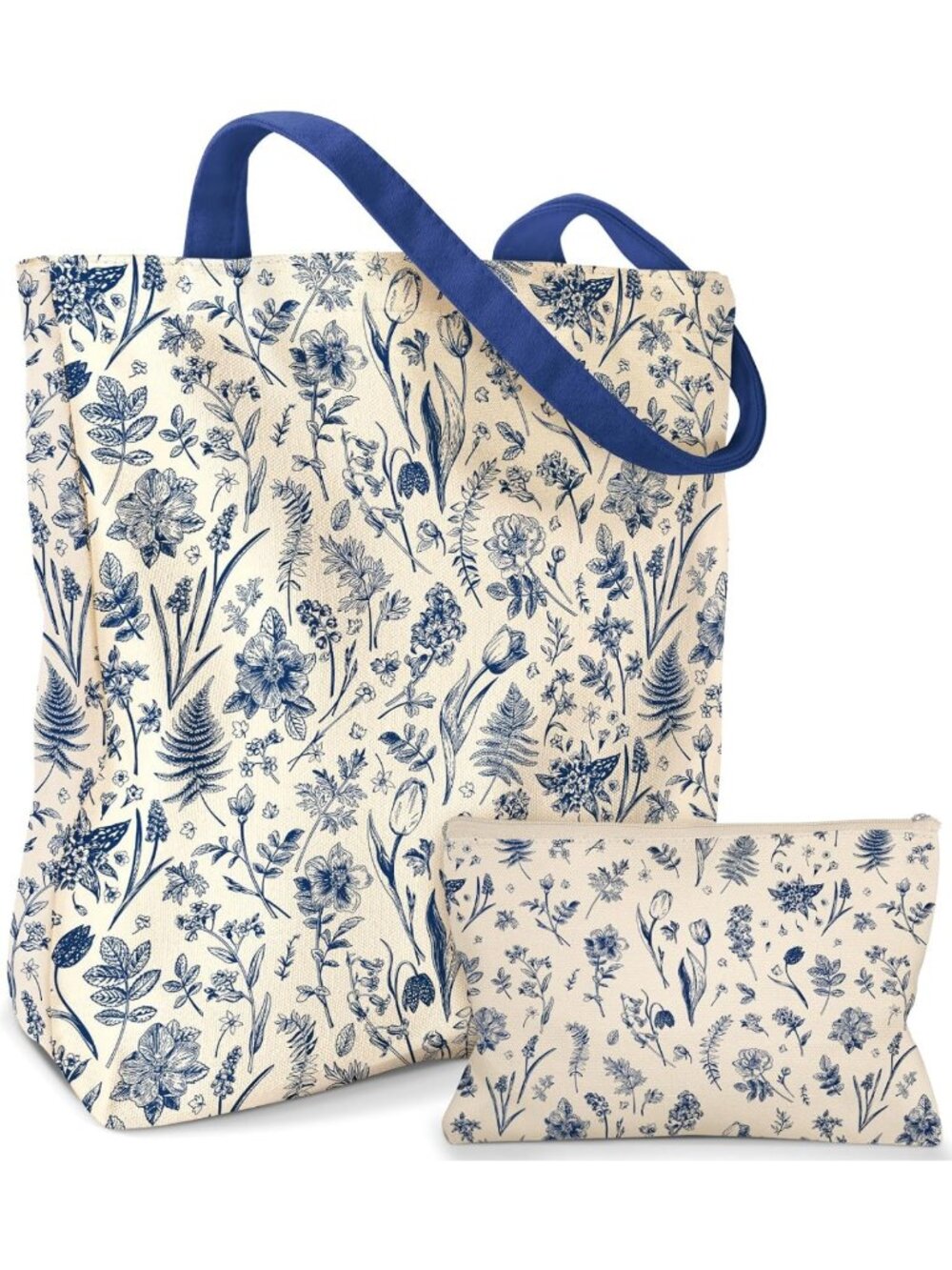 Stylish 2-Piece Canvas Tote Bag Set with Makeup Pouch - Perfect for Everyday Use